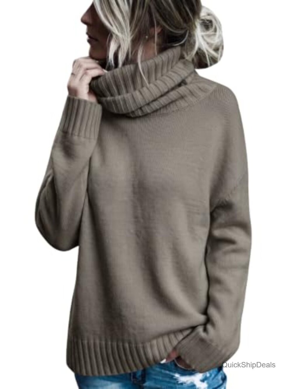 Oversized Turtleneck Cable Knit Pullover Sweater Chunky